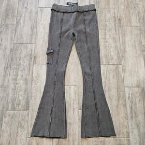 Manière De Voir Grey Flare Pants Women’s 14 NWT Cargo Pocket Pull-On Seam Front